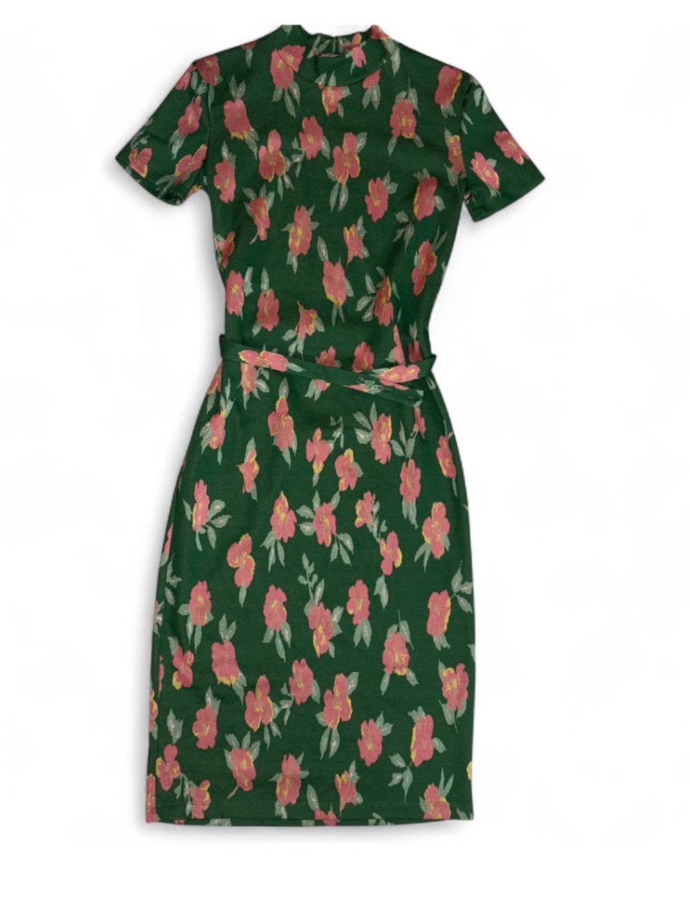 Zara Green Midi Dress with Pink Floral Print